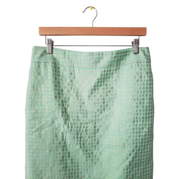 J Crew Green Gold Dazzling Dots Silk Blend Pencil Skirt Size 10 - Picture 2 of 9
